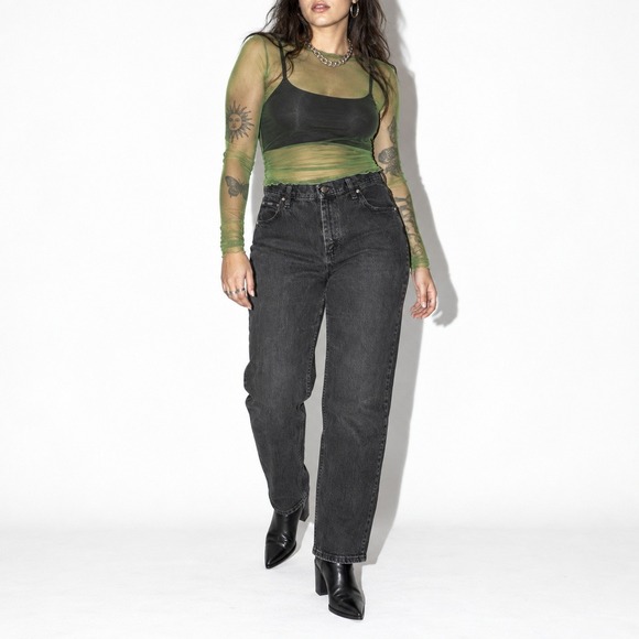 Riders Denim - 90s Vintage High Waist Straight Leg Jeans Womens 12 Black Stretch Denim Riders